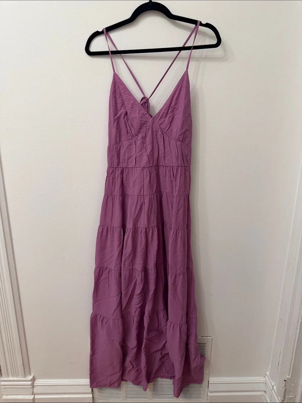 Abercrombie & Fitch Mauve Tiered Maxi Dress with Spaghetti Straps